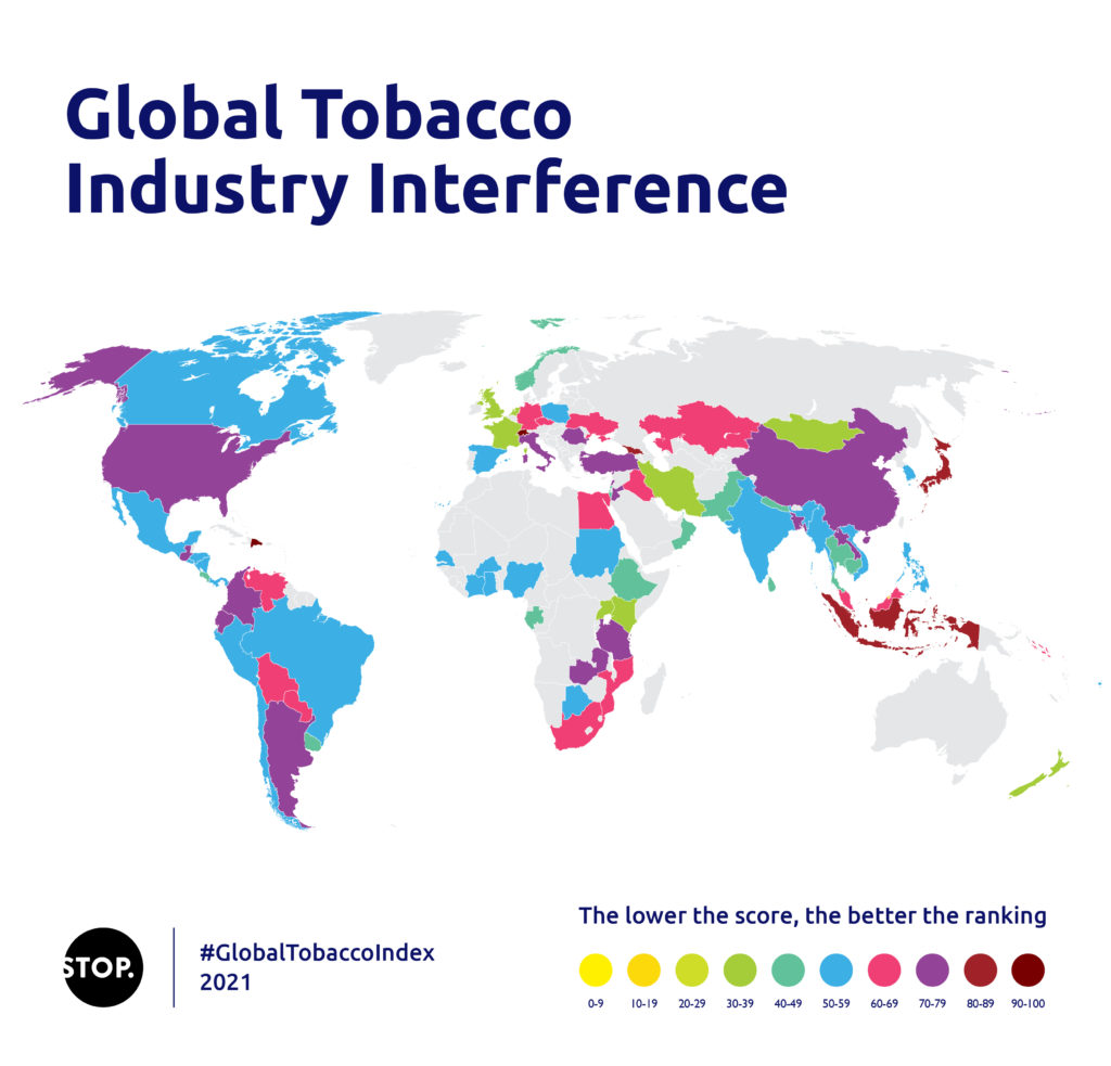 Map of Global tobacco industry interference ratings (STOP)