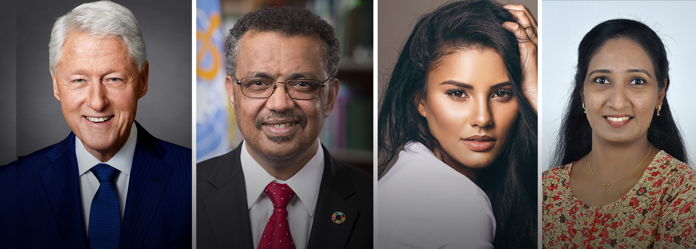 President Bill Clinton, WHO Director-General Dr Tedros, TB survivors Tamaryn Green and Divya Sojan