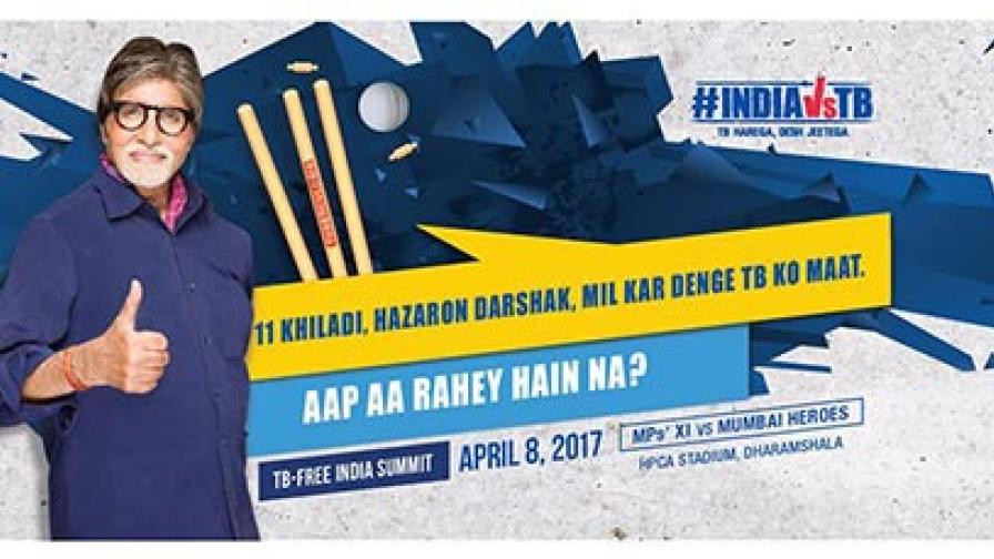 Amitabh Bachchan, TB survivor and ambassador, in an advertisement for the TB-Free India Summit, held in April 2017.