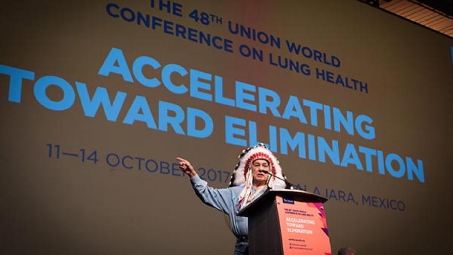Chief Wilton Littlechild, Civil Society and Indigenous People Representative, during a plenary session titled ‘The Road to the UN HLM’ at the 48th Union World Conference on Lung Health, held in Guadalajara, Mexico.