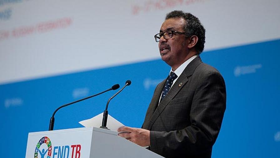 Dr Tedros Adhanom Ghebreyesus addresses health ministers at the WHO Global Ministerial Conference on Ending TB in Moscow, in November.