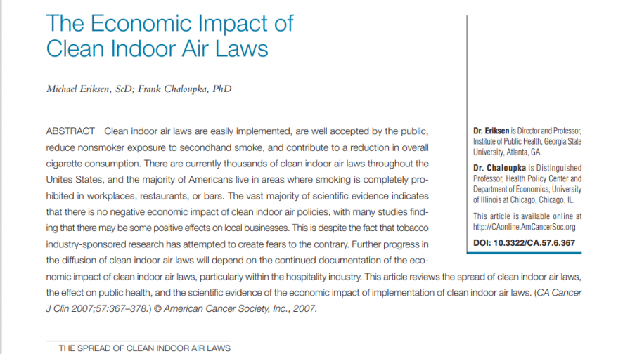 Preview image of resource The Economic Impact of Clean Indoor Air Laws