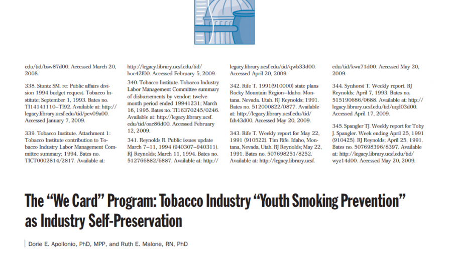 preview image of resource document The ‘‘We Card’’ Program: Tobacco Industry Youth Smoking Prevention as Industry Self-Preservation