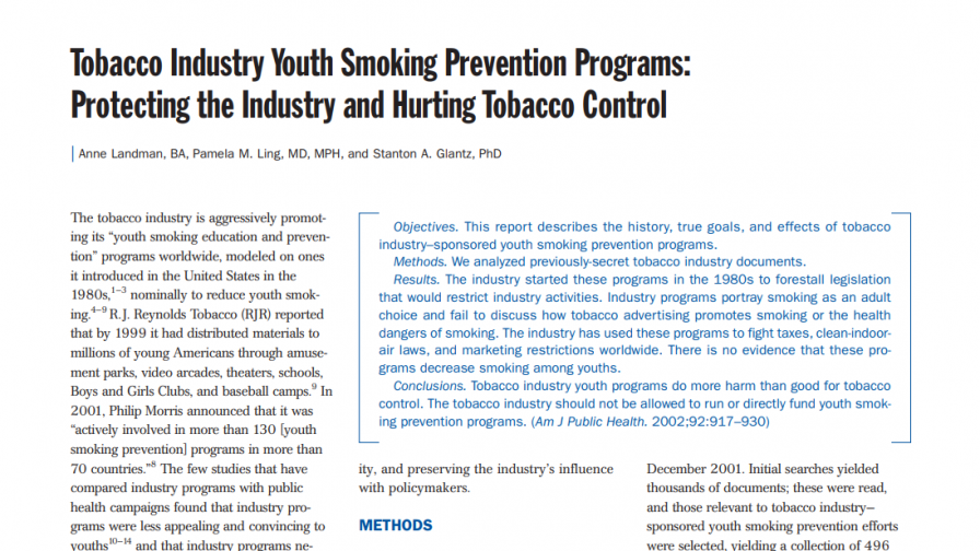 preview image of resource  Tobacco Industry Youth Smoking Prevention Programs: Protecting the Industry and Hurting Tobacco Control