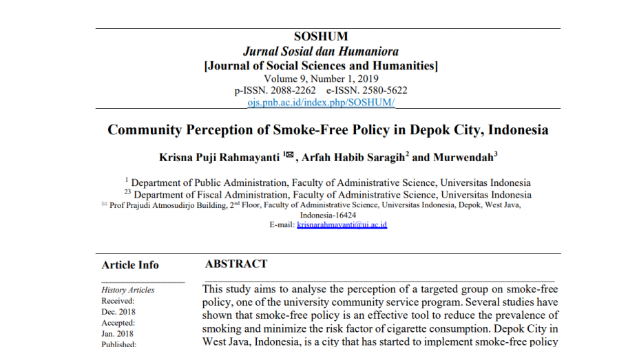 preview image of resource Community Perception of Smokefree Policy in Depok City, Indonesia