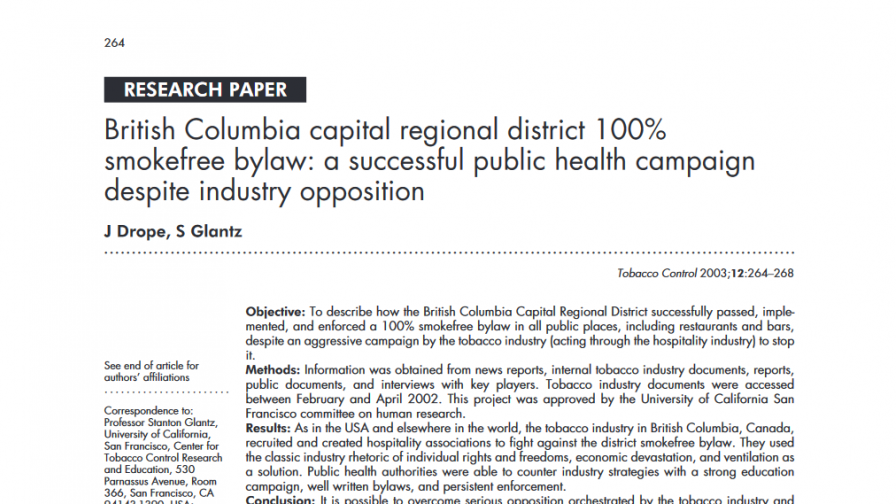 preview image of resource document British Columbia 100% Smokefree: Successful Campaign Despite Industry Opposition