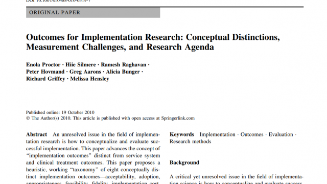 Outcomes For Implementation Research: Conceptual Distinctions ...